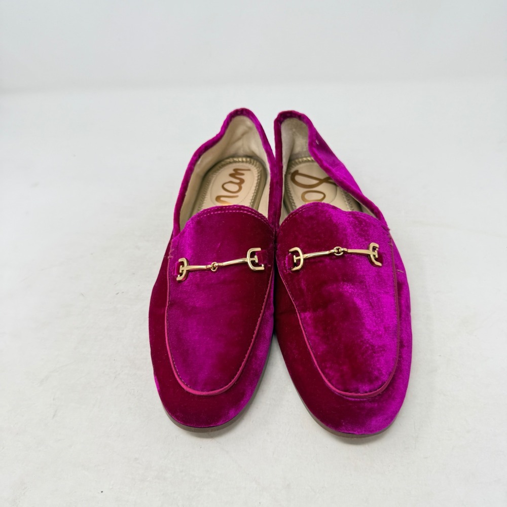 Sam Edelman Loraine Bit Loafers Raspberry Velvet Gold Hardware Shoes Size 6.5M - Picture 2 of 9